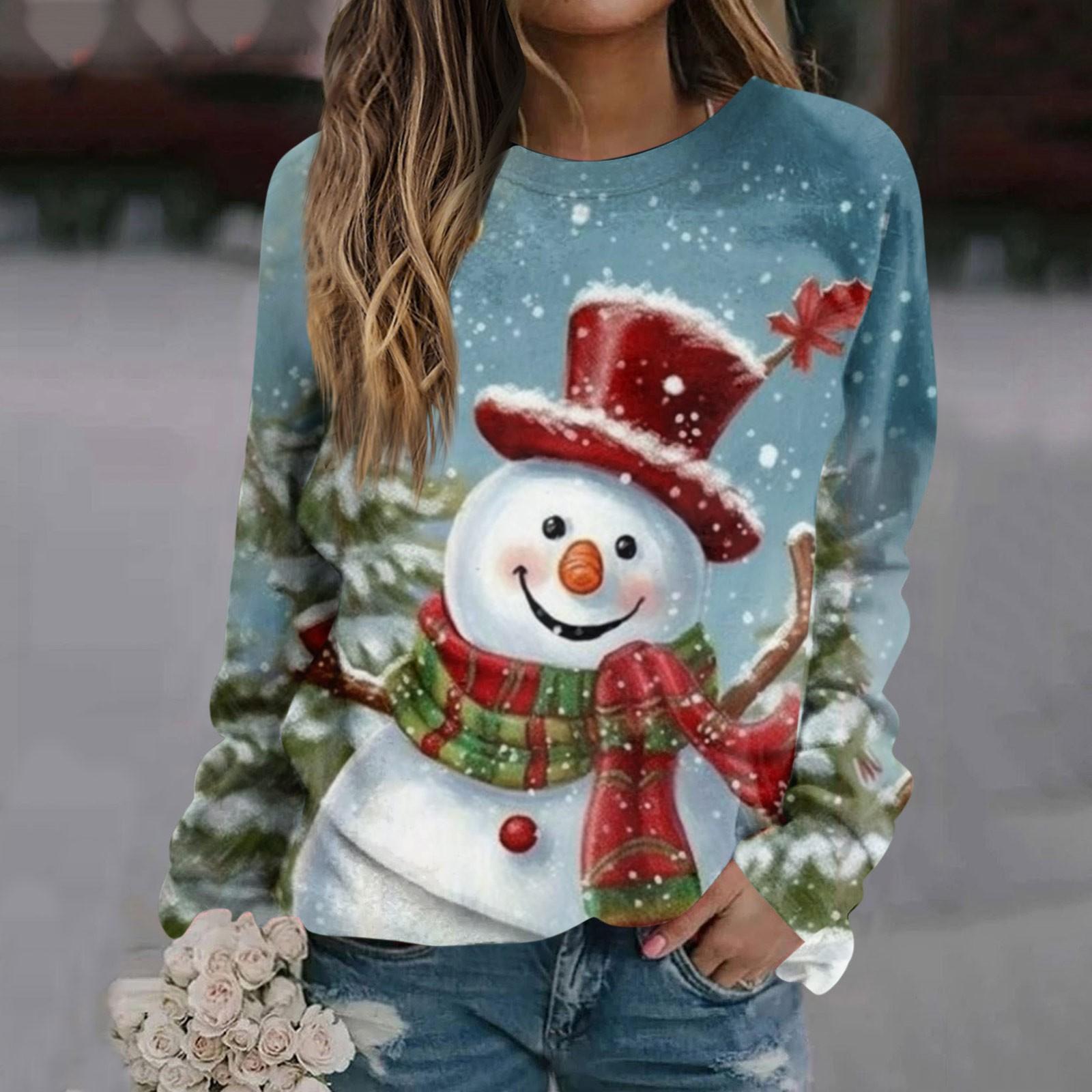 Женская повседневная модная рождественская печать с длинным рукавом и круглым вырезом — фото 8