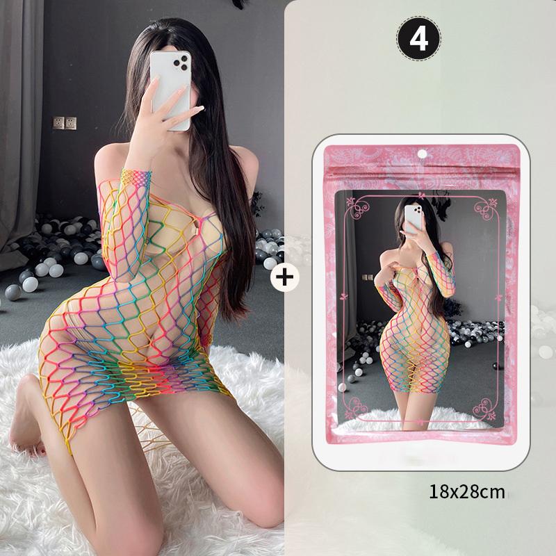 Sexy Lingerie For Women Lace Stockings Floral Fishnet Bodysuits Seamless Fishnet Chemise Rainbow Nightwear Mesh Hole Dress