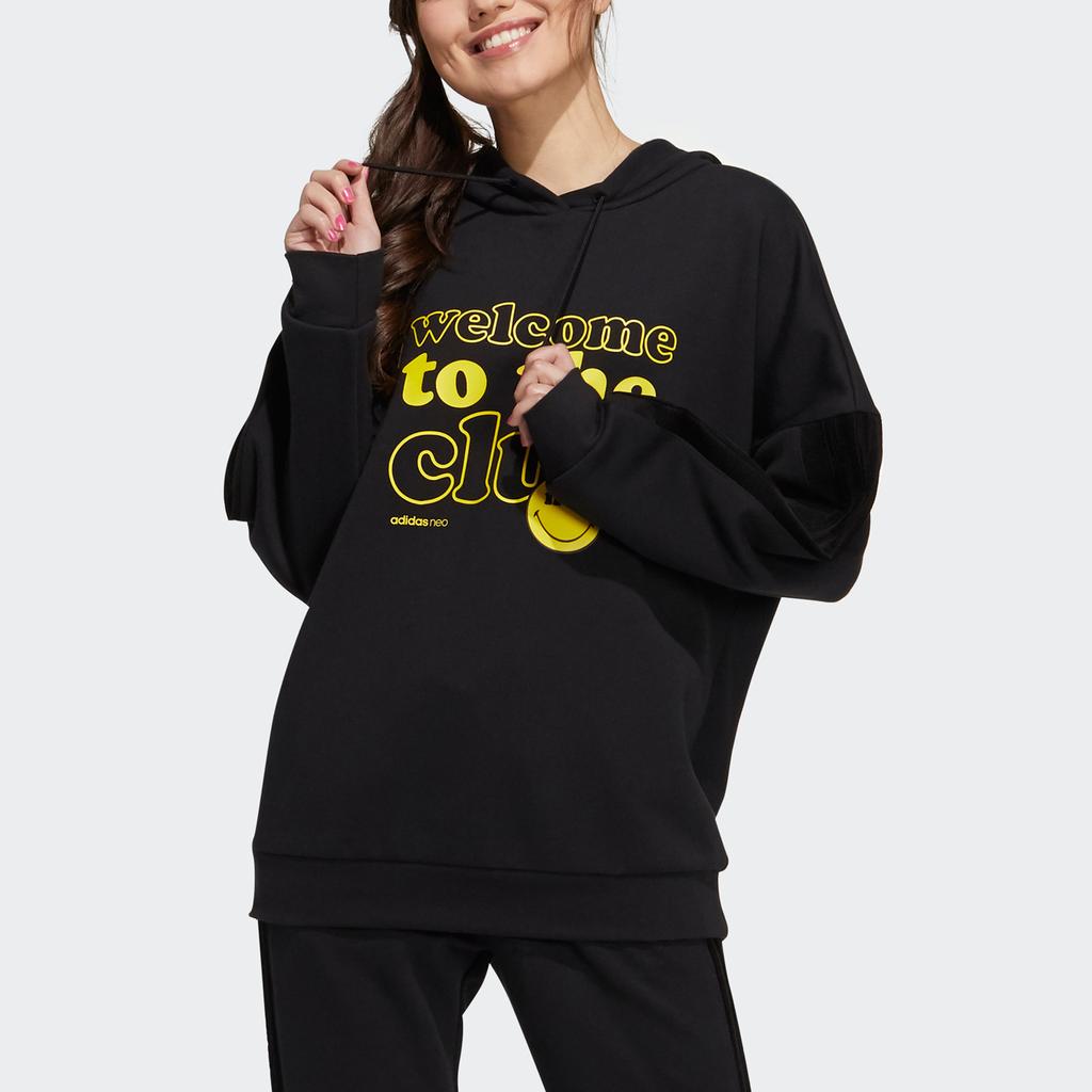 adidas Neo X Smiley Collaboration Smiley Hoodie Letter Print Sports Pullover Women Hoodies Black H45539