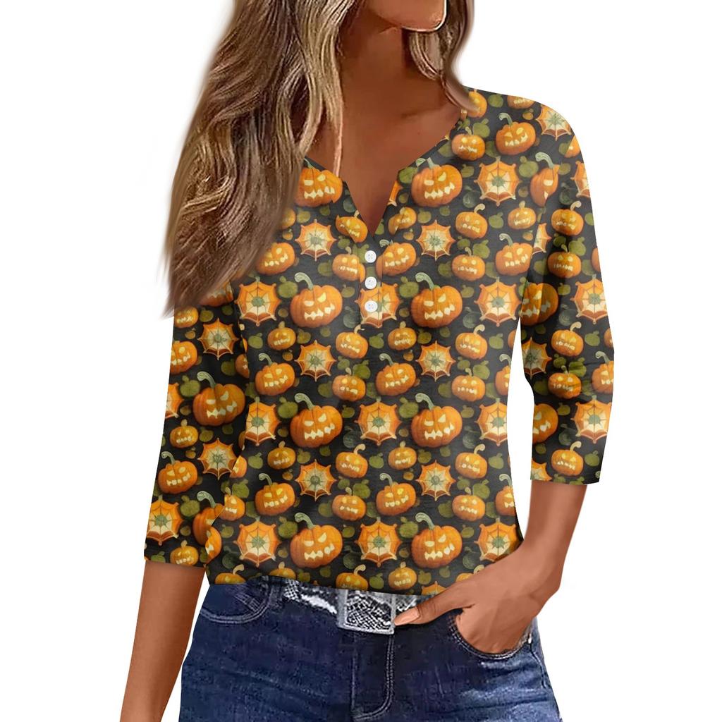 Women's Casual Fashion Sexy Comfortable V-Neck Halloween Seven Sleeve Top