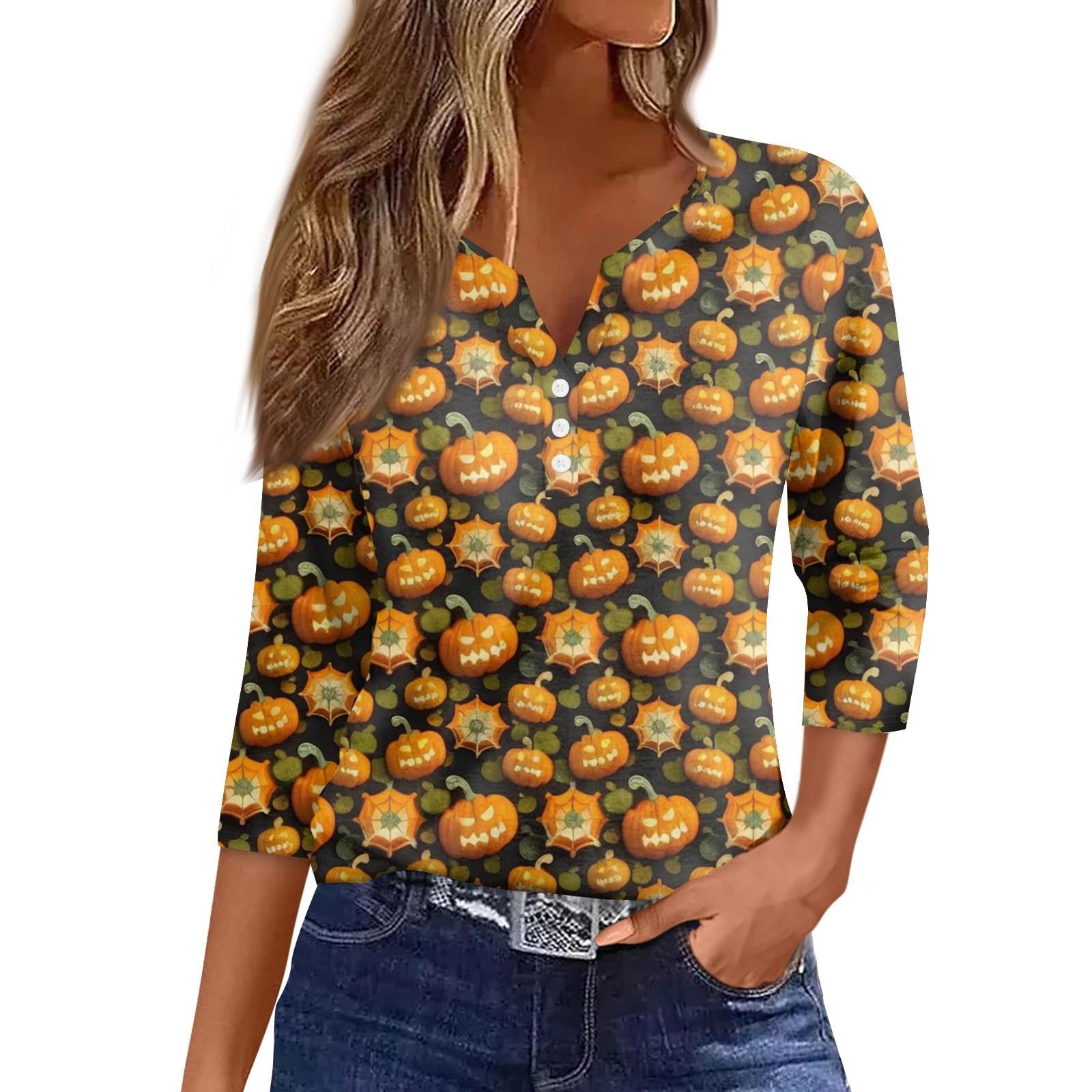 

Women s Casual Fashion Sexy Comfortable V-Neck Halloween Seven Sleeve Top XXL оранжевый