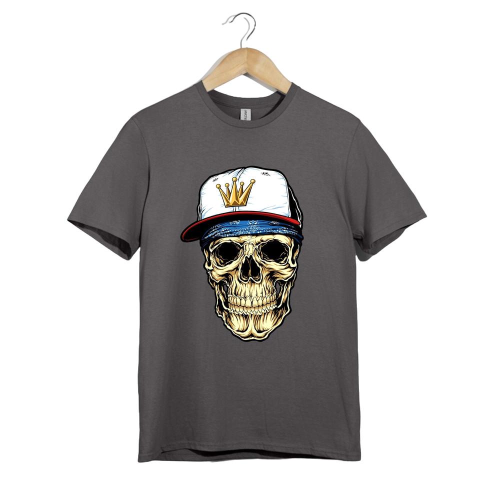 

Городская футболка Король Череп– Хип-хоп футболка со скелетом в кепке-короне–Уличная одежда гангстера S