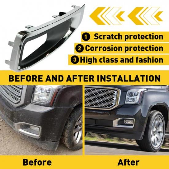 Driver Left Side Fog Light Chrome Lamp Trim Cover Frame For GMC Yukon XL 2015-20