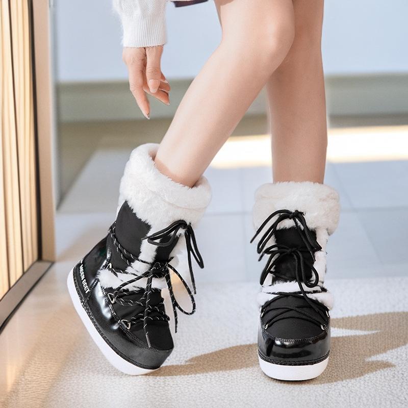 Space Moon Fashion Snow Boots Women's 2025 Winter New Thickened Thermal Sleeve Cotton Boots Non-slip and Wear-resistant Straps