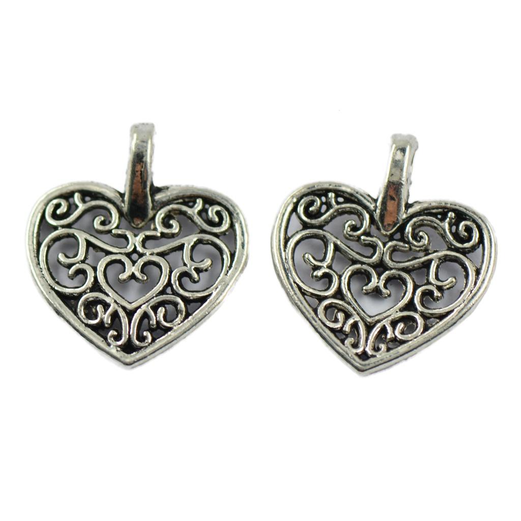 50 Pcs Tibetan Silver Filigree Heart Charms Pendants DIY Jewelry Making
