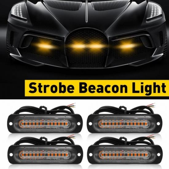 12LED White Amber Emergency Side Warning Flash Strobe Marker Light Universal Bar