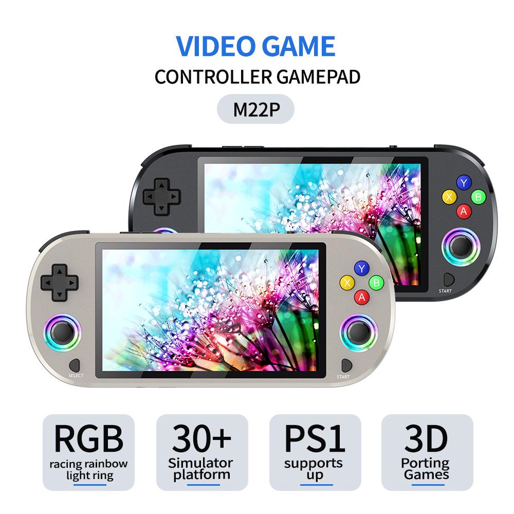 M22PRO Handheld-Spielkonsole mit kabellosem Controller - Zwei-Spieler PS1 Retro-Klassiker, Regenbogen-Lichteffekte