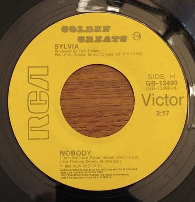 7inch Record SYLVIA - Nobody/Like Nothing Ever Happened GB13490 RCA 1982 Canada Folk Used