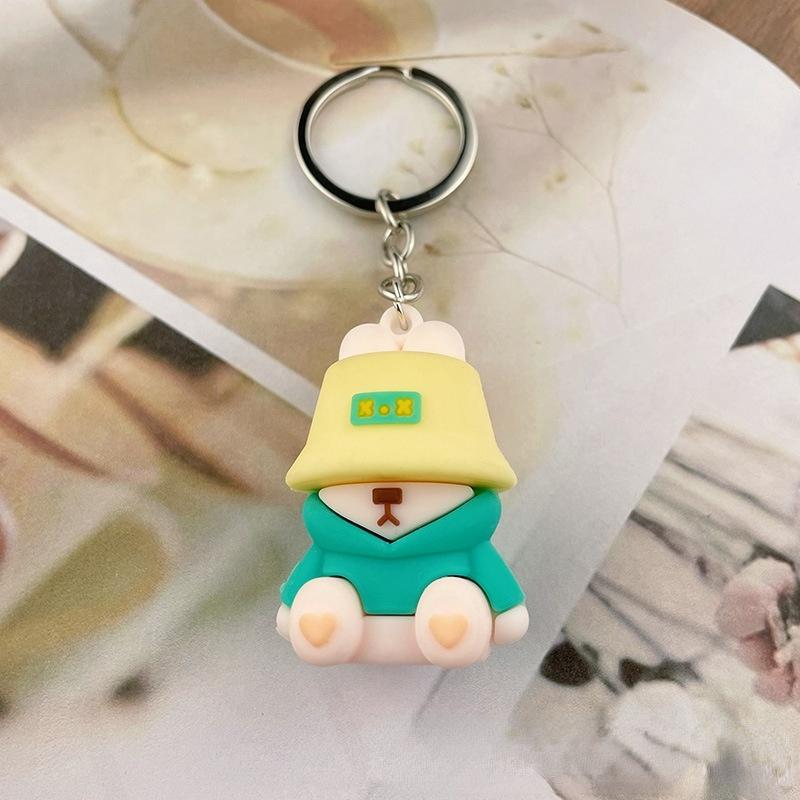 Cute Sleeping Fisherman Bear PVC Keychain, Doll Pendant for Bag & Car Keys, Lovely Gift Key Ring
