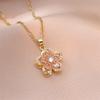 Collana con ciondolo a forma di fiore rotante di lusso leggero per donna, moda, zircone, fiore, girocollo, catena in acciaio inossidabile, regalo per gioielli