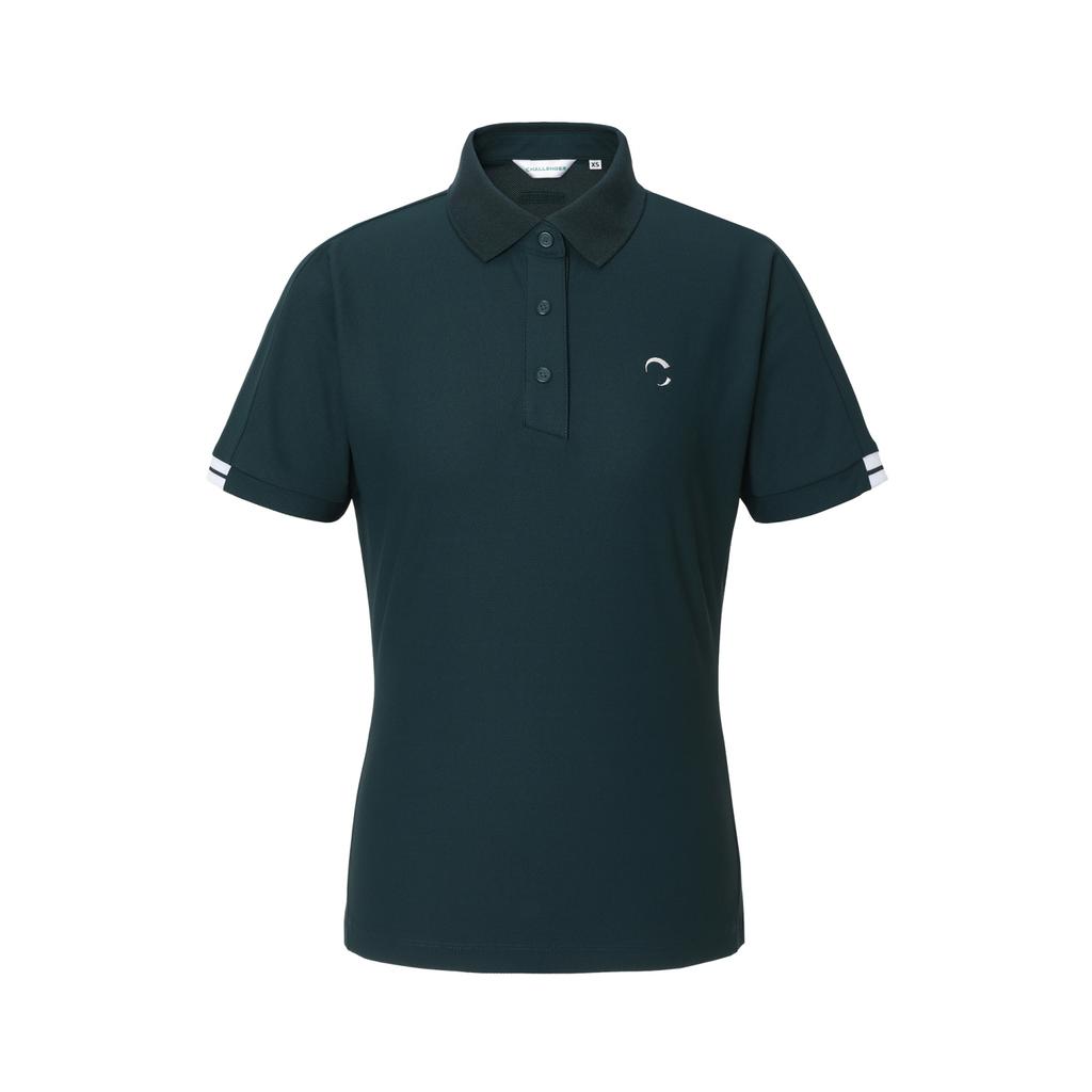 CHALLENGER Women'S Poly Pique Contrast Collared Short Sleeve T-Shirt Dark Green