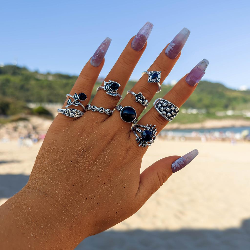 Dark Skull Ring Set Punk Spider Serpentine Ring Set Halloween