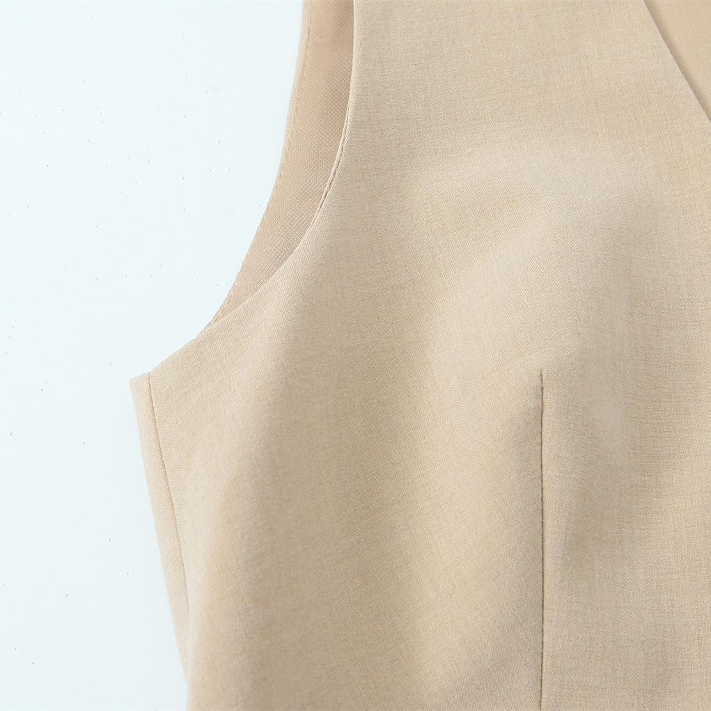 2025 Spring Women's Slim Fit Versatile V-Neck Pleated Vest Dress