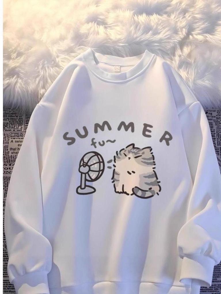 Jesień/Zima 2025 Bawełniana Bluza z Nadrukiem Kreskówkowym w Koreańskim Stylu dla Dziewczyn