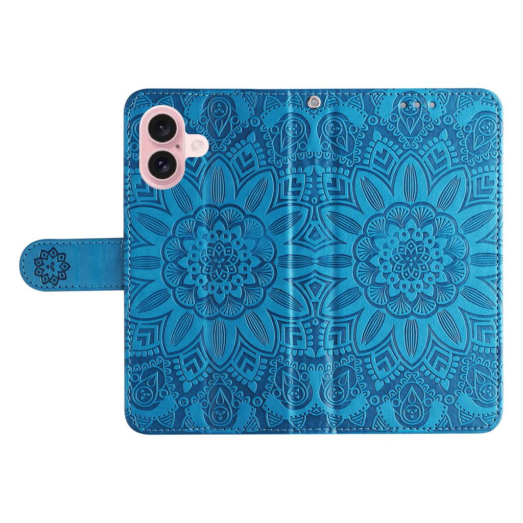 For iPhone 16 PU Leather Phone Stand Case Imprinted Sunflower Card Holder Phone Cover