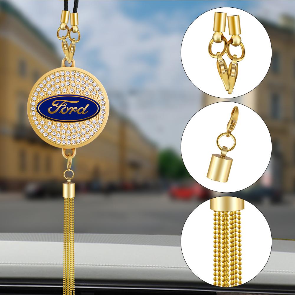 AAAMW1 1pc Diamond Metal Car Badge Rearview Mirror Pendant Auto Interior Hanging Ornaments For Ford Focus Mustang Fiesta Mondeo mk7 mk2