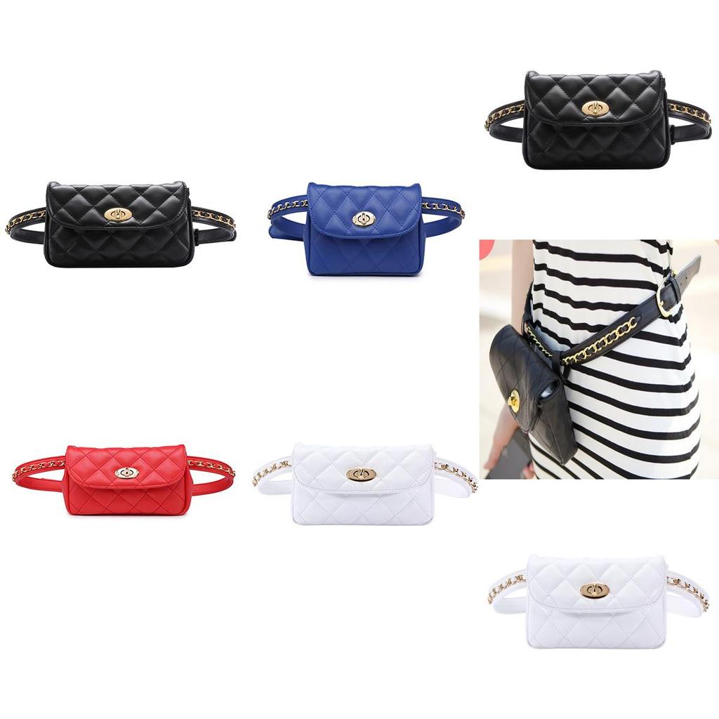 Elegant Women Classic Fanny Pack Chain Waist Hip Belt Bag With Soft Pu Leather