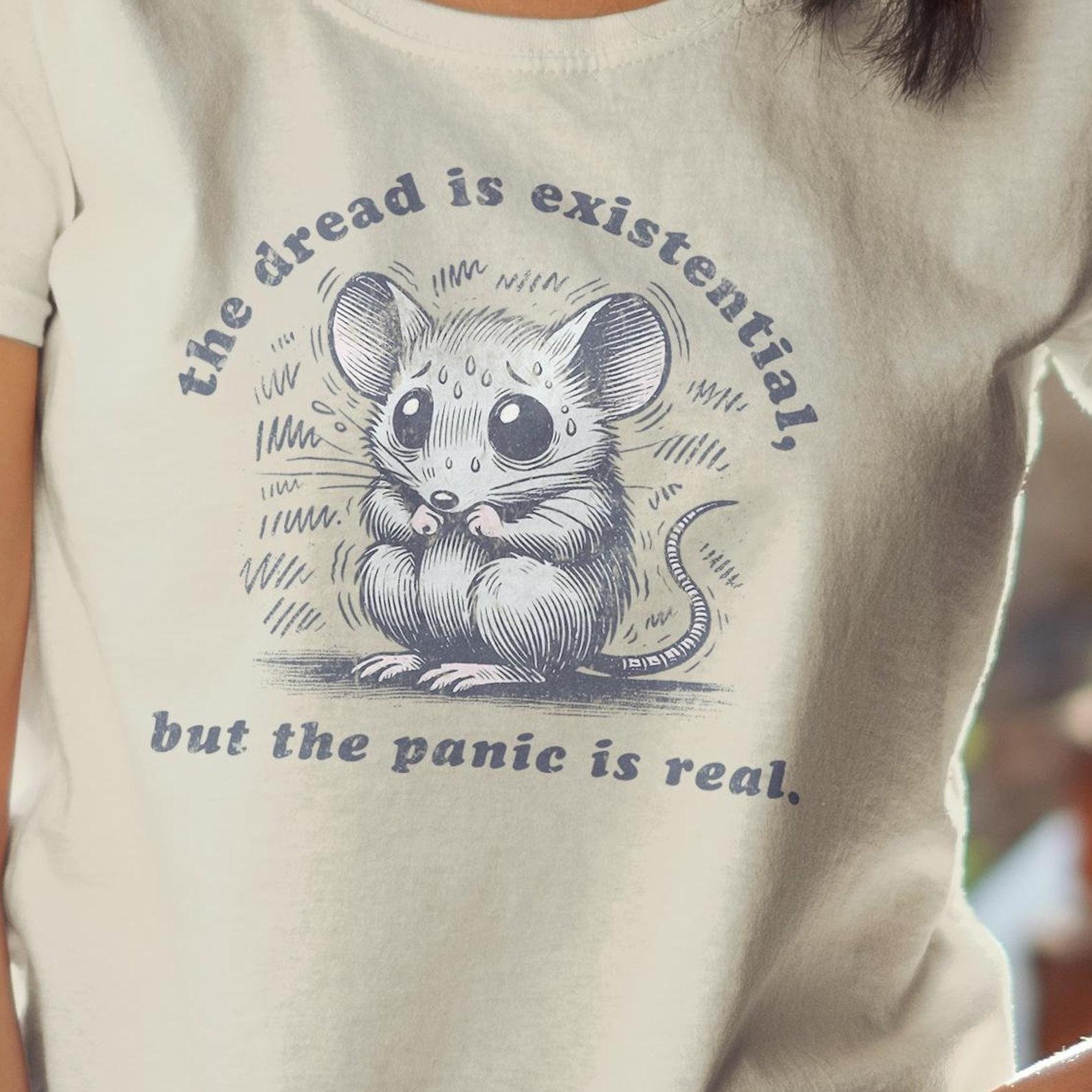 Existential Dread Mouse T-Shirt – Funny Anxiety Tee M