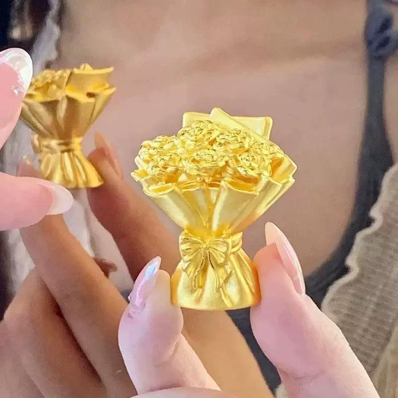Mini Gold Rose Bouquet Ornament Handmade Metal Artificial Flower Graduation Gifts Party Decor Birthday Gift Valentine'S Day Gift