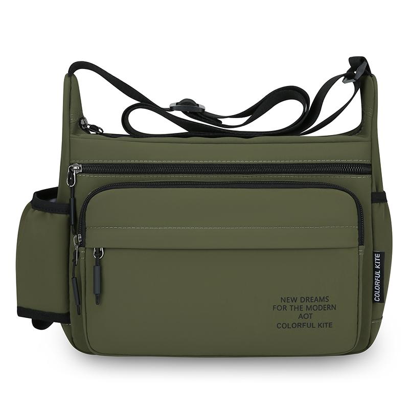 Versatile Crossbody Shoulder Bag with Side Bottle Pocket Multiple Zipper Compartments Casual Nylon Messenger Pack for Men Women Daily Travel