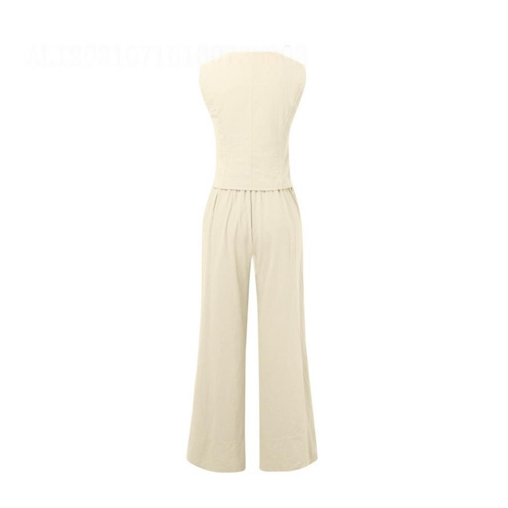 Fashion Vest, Pants, Patchwork, Cotton and Linen Casual Suit for Women