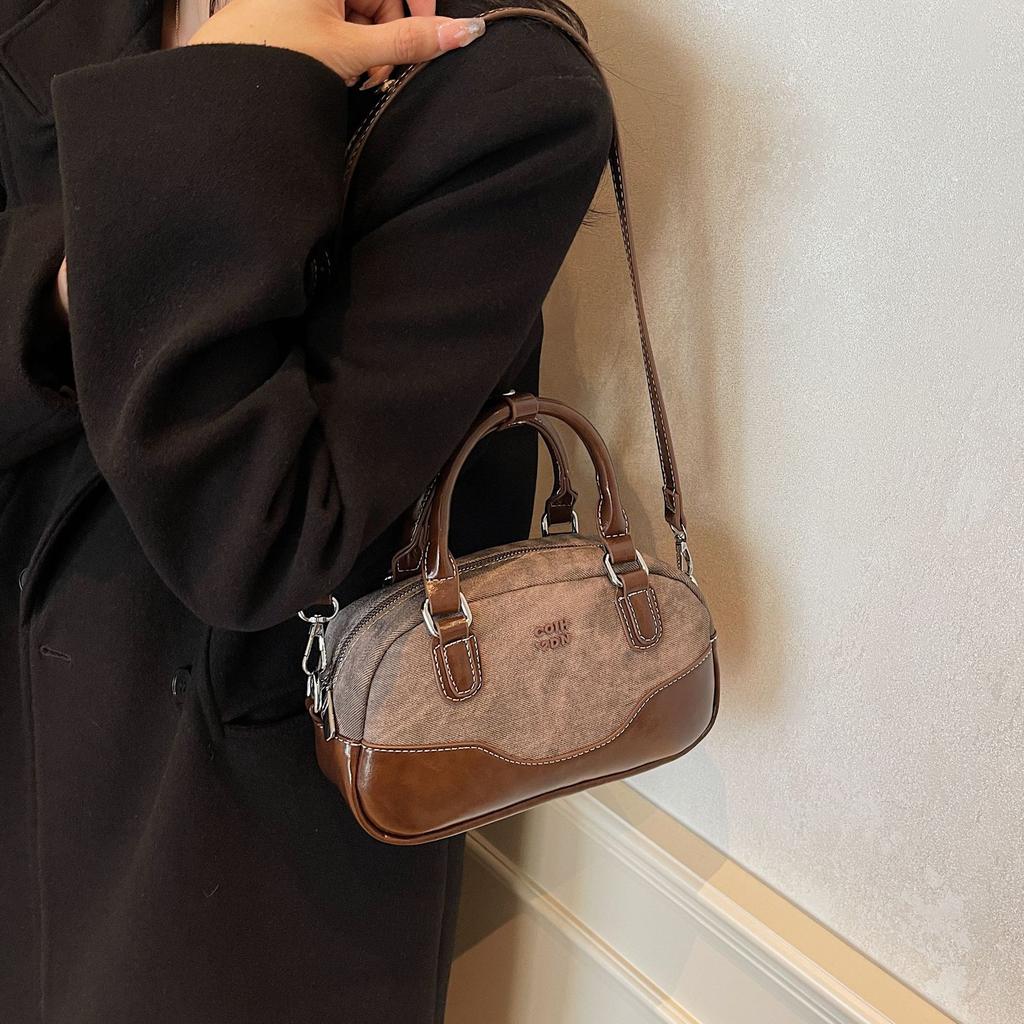 Bag Women'S Popular Shoulder Bag Crossbody Bag Premium Retro Contrasting Color Portable Bowling Bag