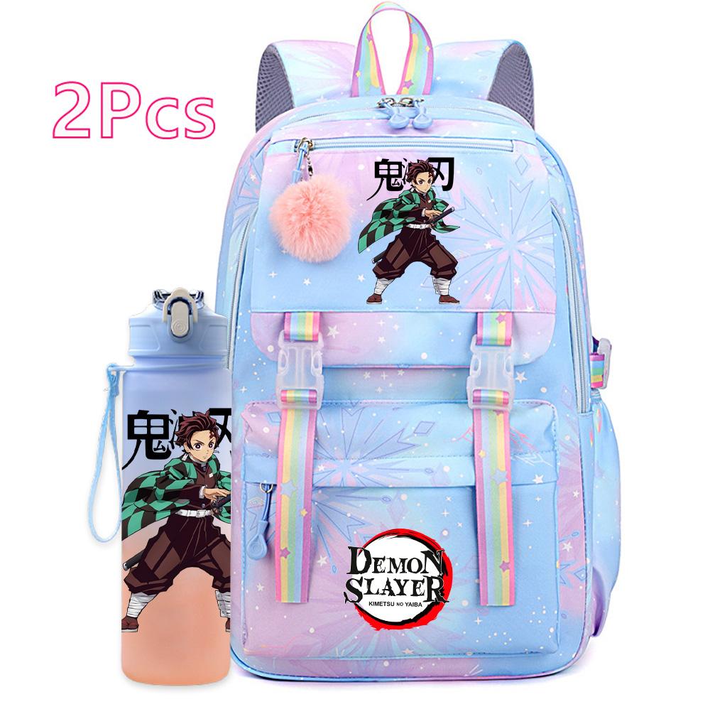 2Pcs/set Cute K-Pop Demon Hunters Printed Backpack with 750Ml Water Bottler for Teenager Student Girl Boy Large Capacity Waterproof Bookbag Travel Bag