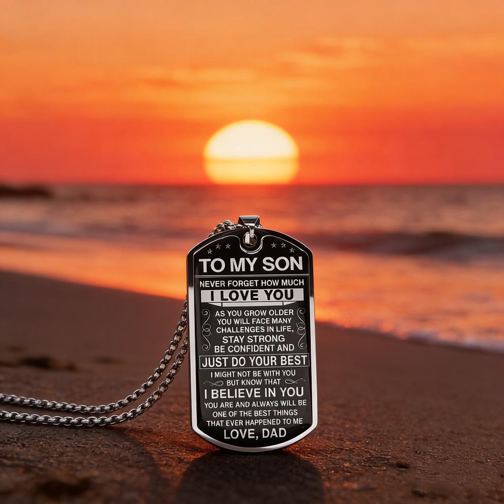 To My Son I Love You Pendant Necklace Stainless Steel Dog Tag Letters Chain Necklaces Gift Jewelry Love Dad Inspiration Kids
