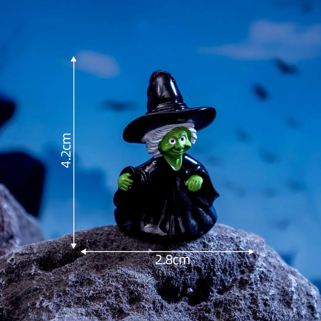 12PC Halloween Ornament Cartoon Witch Ghost Pumpkin Figurine Micro Landscape Dollhouse Model Car Interior Desktop Decoration