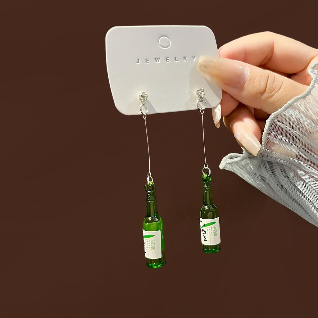 Cartoon Creative Handmade Milk Tea Cup Beverage Bottle Earrings, Funny Cute Mineral Water Bottle Earrings
