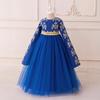 Blue Muslim Evening Dress with Long Sleeves and Puffy Tulle Skirt