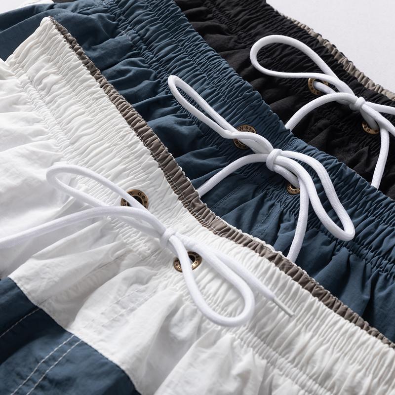 Men's Blue White Stripe Casual Shorts – Elastic Drawstring Waist Nylon Shorts for Summer Daily & Streetwear