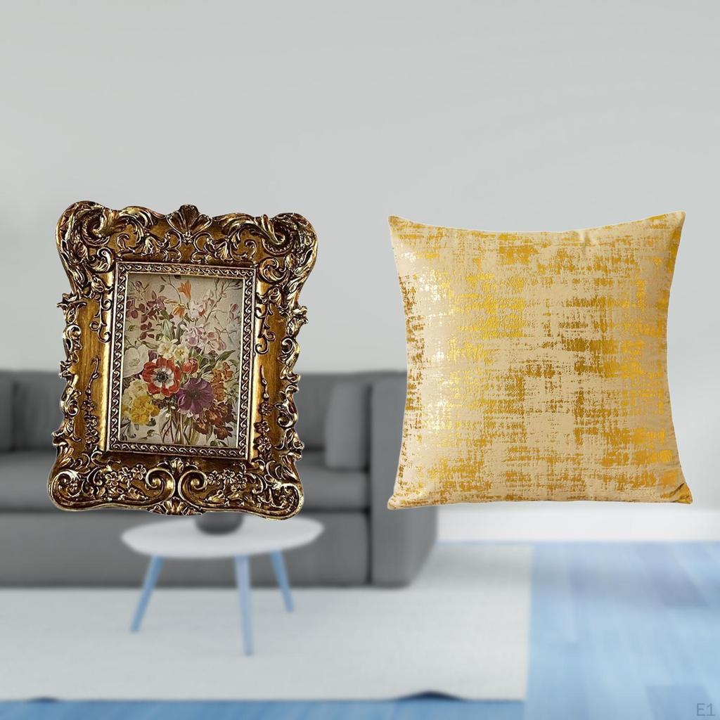 Hand Carved Floral Photo Frame And Elegant Throw Pillow Cover for Home Office Dorm Decor Antique
