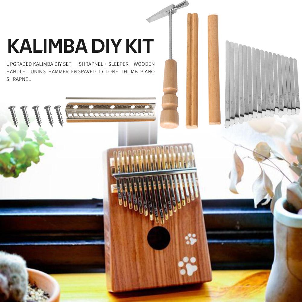 Thumb Piano DIY Parts with Keys Bridge Tuning Hammer Kit Musical Enjoyable Instrument Supplies for 17 Keys