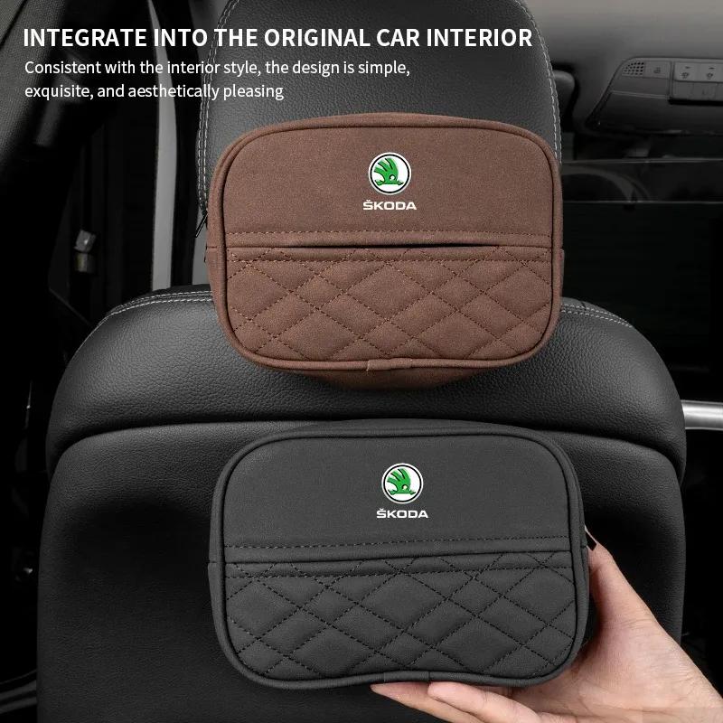 Car Suede Tissue Box Organizer Accessories For Skoda Octavia Kodiaq Yeti Enyaq iV Kamiq Scala Superb Fabia Rapid Karoq Vision RS