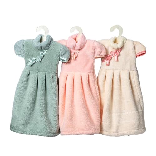 

Queen-b Dress-Shaped Hand Towels, 3-Color Set, with Mini Hanger, Soft and Fluffy, Cute, Absorbent, Quick-Drying, for Face, Hand, Kitchen, and Bathroom