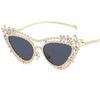 HOT Women's Cat Eye Sunglasses Diamond Studded Anti-UV Hollow Design Personalized Sun Glasses Ornamental Spectacles