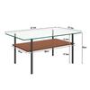 Modern Coffee Table with Glass Top and MDF Shelf, 2-Tier Living Room Table with Metal Frame, Sofa Table with Storage, Black/Wood - H45/W98/D58 cm