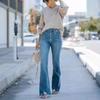 Women High Waist Vintage Flared Jeans Medium Stretch Slim Bootcut Denim Pants Casual Street Denim Trousers For Ladies