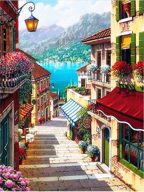 Full Round/Square Diamond Painting Cross Stitch City Kits 5D DIY Mosaic Scenery Home Decoration