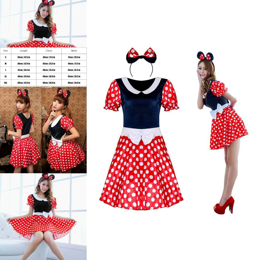 Elegante Costume Sexy da Donna Adulta con Personaggio Minnie Mouse a Pois per Halloween