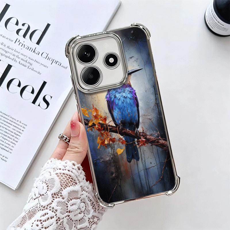 

Bird Oil Painting Style Plating Phone Case For Xiaomi Redmi Note 14 15 Pro Plus 13 12 11 11S 11T 10 9S 9 5G Anti-Fall Airabag Co Redmi Note 11S 4G