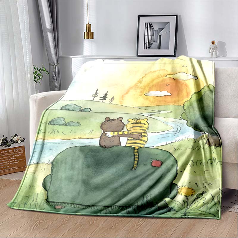 Janosch "Wie der Tiger Zählen Lernt" Flanelldecke, Weiche Warme Kuscheldecke mit Kinderbuch-Print, Gemütliche Bettwäsche für Kinder