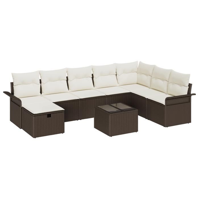 VidaXL Canapé de Jardin 9 Pièces avec Coussins Marron Rattan 3358937