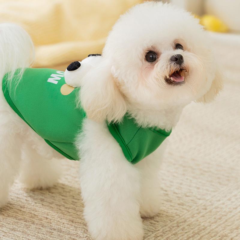 Cute Eye Print Pet Hoodie Thin Fleece Dog Cat Sweater Warm Two Legs Outfit Winter Clothes Leash Hole Design Soft Thermal Pet Clothing