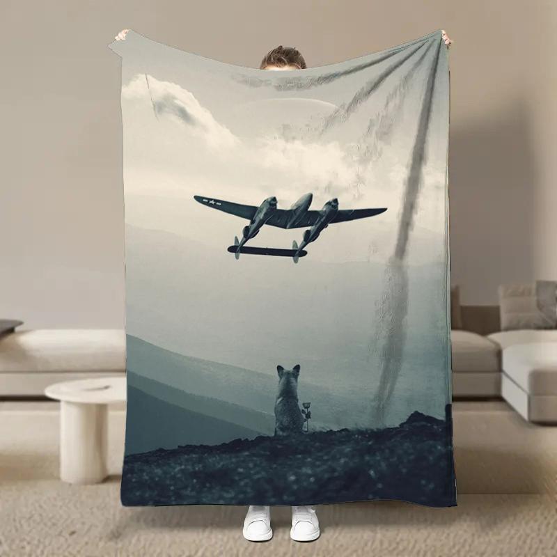 Warm Soft Vintage Planes Print Blanket Fluffy Children and Adults Sofa Plush Bedspread Picnic Throw Blanket for Sofa Bed Gifts