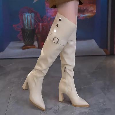 Moda Kış Sivri Burun Kadın Diz Üstü Botlar Moda Modern Slip on Uzun Botlar Tasarımcı Yüksek Topuklu Botlar Botas De Mujer