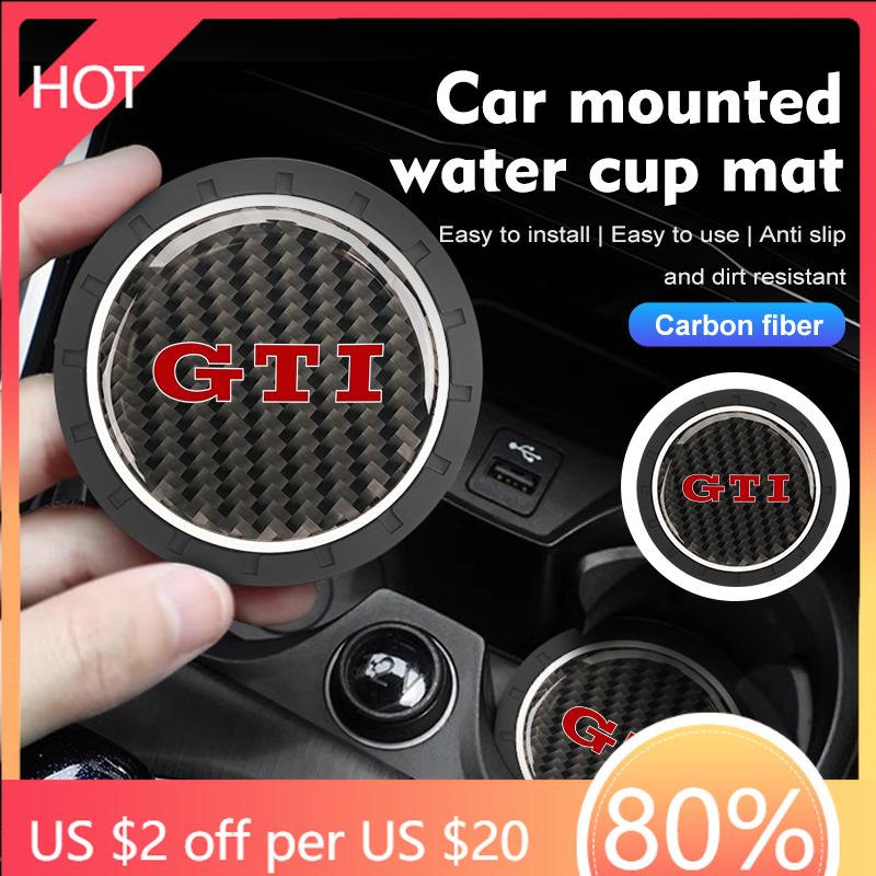 Golf 3 4 MK3 MK4 2026 Hot For VW VOLKSWAGEN 2Pcs Car Water Cup Anti-slip Pad Carbon Fiber Holder Mat For GTI Tiguan Passat B5 B6