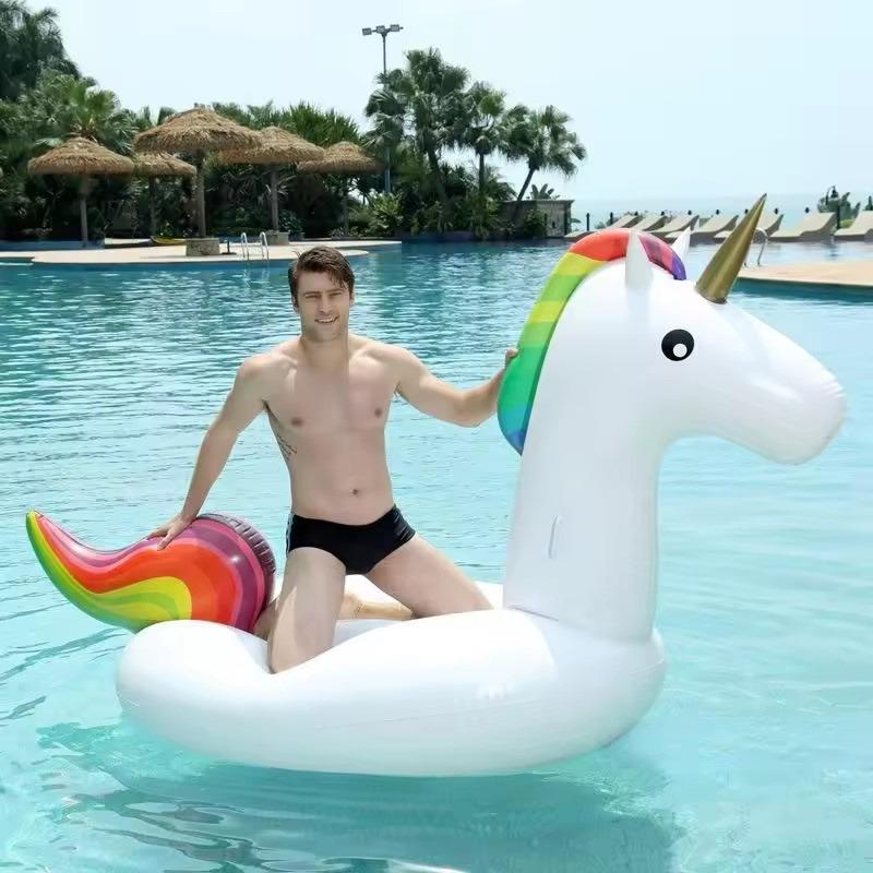 Summer Pool Inflatable Toys Cartoon Unicorn Shape Swimming Ring PVC Thickened  Air Beach Party Water Toys for Kids Adults