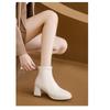 New French Style Soft Leather Ankle Boots - Square Toe Chunky Heel Slim Fit Booties Women'S Autumn Winter Fashion Boots